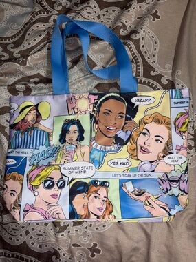 Estee Lauder Multicolor Comic Pop Art Tote with Blue Handles